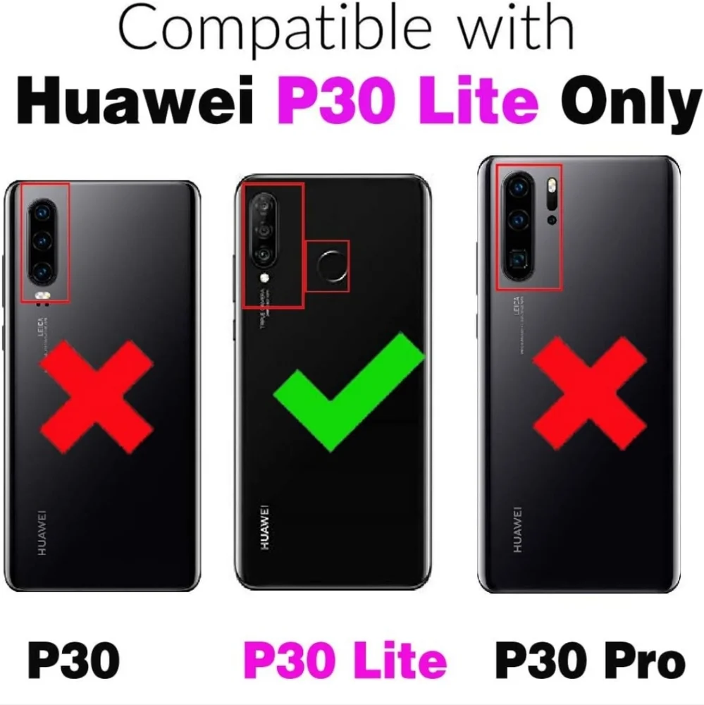 P30 Lite Wallet Case and Tempered Glass Screen Protector Credit Card Holder Flip